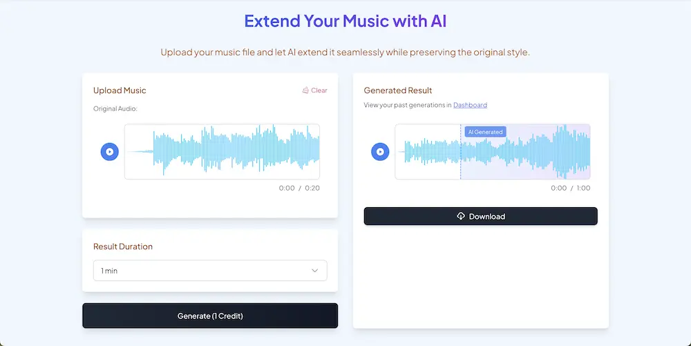 AI Music Extender Step 3: Preview and download extended audio